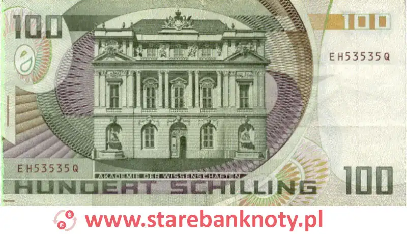 widok banknotu 100 szylingów austriackich rewers