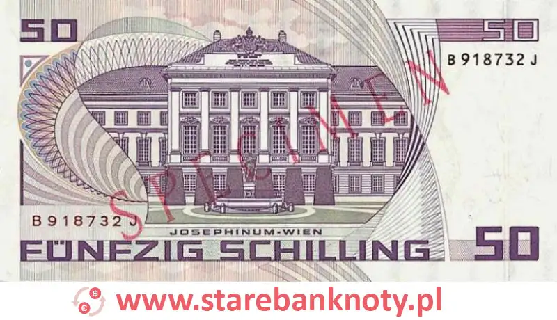 widok banknotu 50 szylingów austriackich rewers
