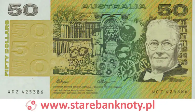 widok banknotu 50 dolarów australijskich awers