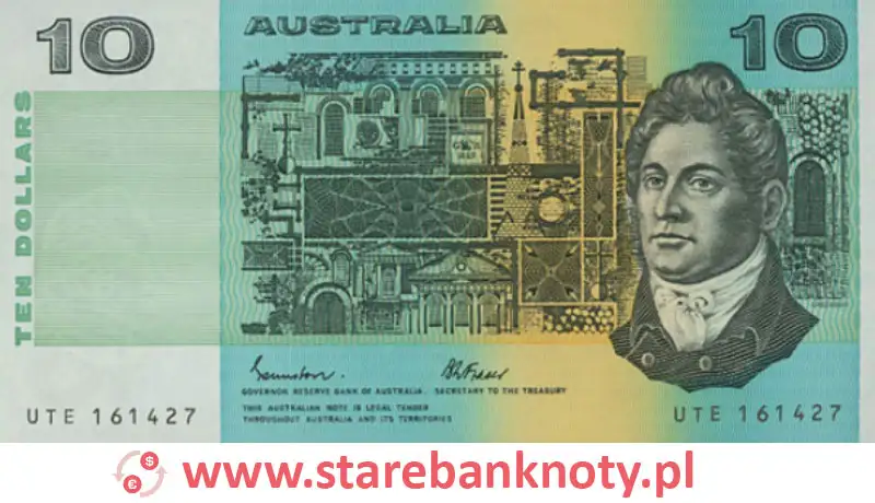 widok banknotu 10 dolarów australijskich rewers