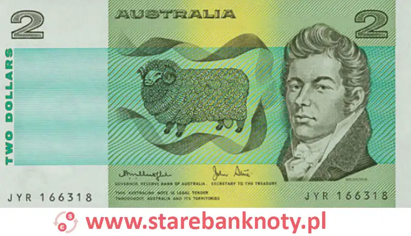 widok banknotu 2 dolary australijskie awers