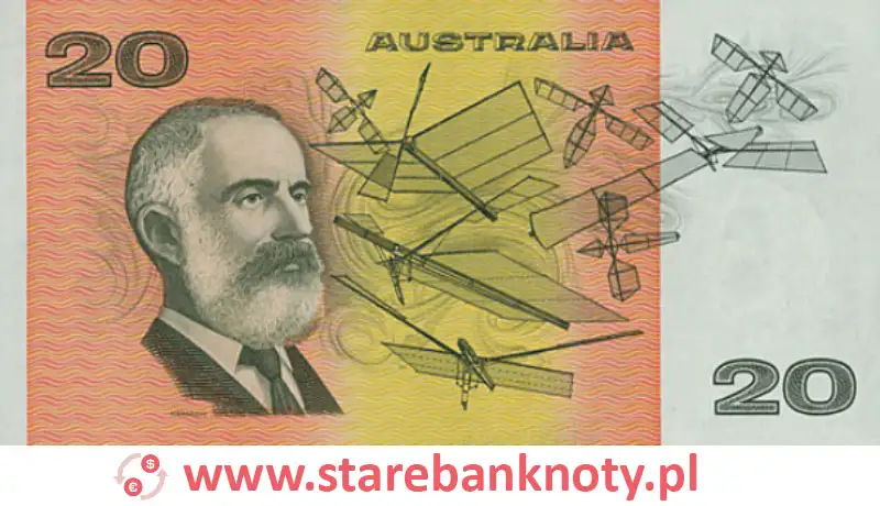 widok banknotu 20 dolarów australijskich rewers