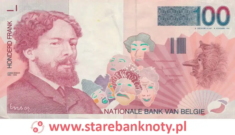 widok banknotu 100 franków belgijskich awers
