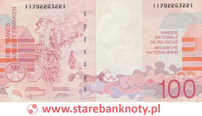 widok banknotu 100 franków belgijskich rewers