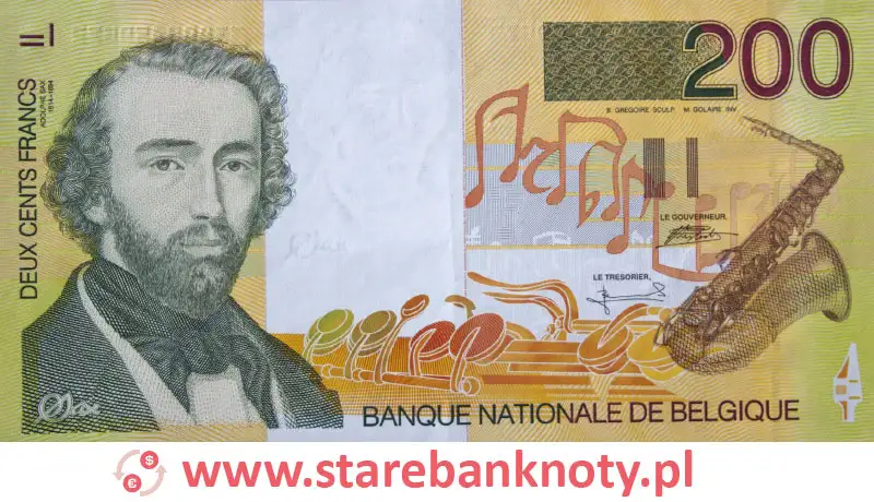 widok banknotu 200 franków belgijskich awers
