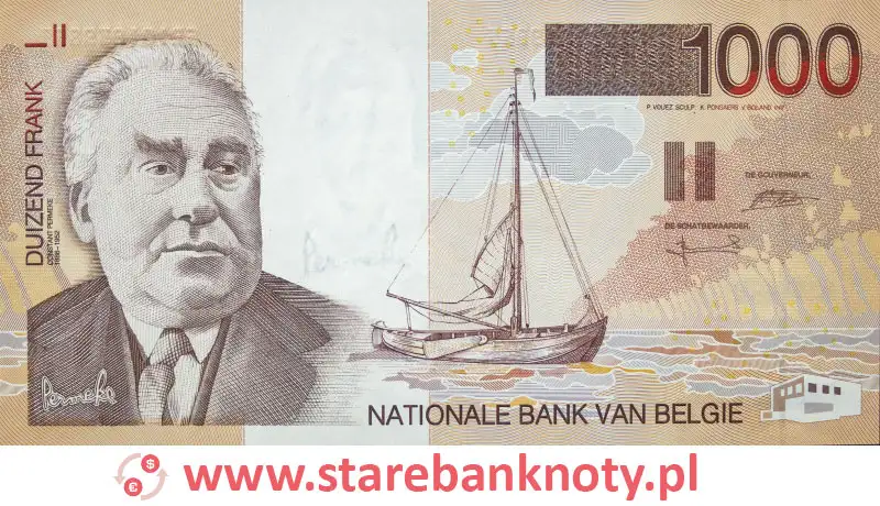 widok banknotu 1000 franków belgijskich awers

