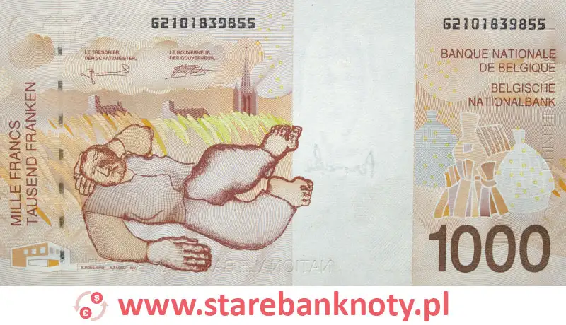widok banknotu 1000 franków belgijskich rewers