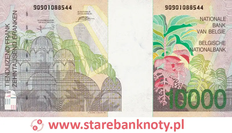 widok banknotu 10.000 franków belgijskich rewers