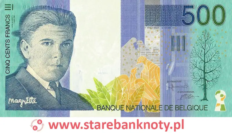 widok banknotu 500 franków belgijskich awers
