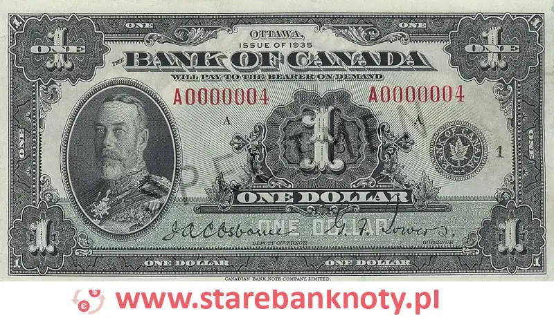 widok banknotu <b>1 dolar kanadyjski awers</b><br/>
