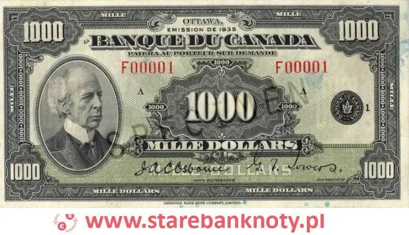 widok banknotu <b>1000 dolarów kanadyjskich awers</b><br/>
