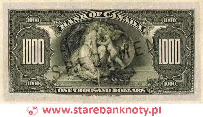 widok banknotu <b>1000 dolarów kanadyjskich rewers</b><br/>