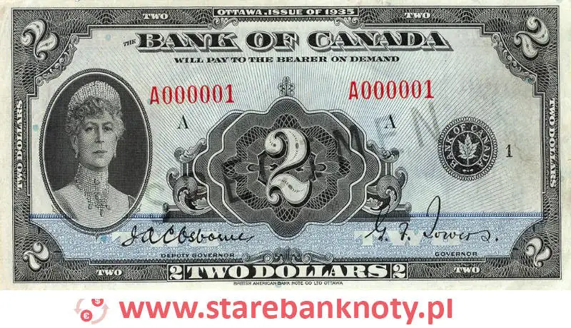 widok banknotu <b>2 dolary kanadyjskie awers</b><br/>
