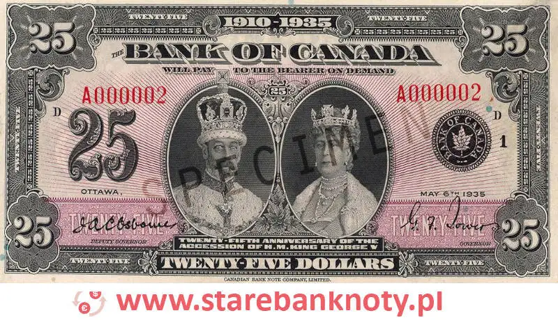 widok banknotu <b>25 dolarów kanadyjskich awers</b><br/>
