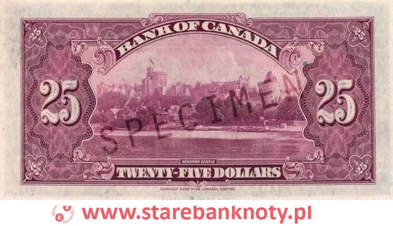 widok banknotu <b>25 dolarów kanadyjskich rewers</b><br/>