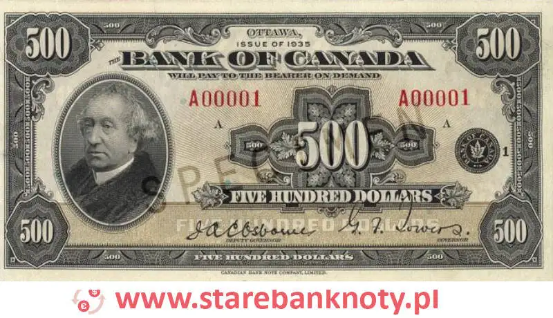 widok banknotu <b>500 dolarów kanadyjskich awers</b><br/>
