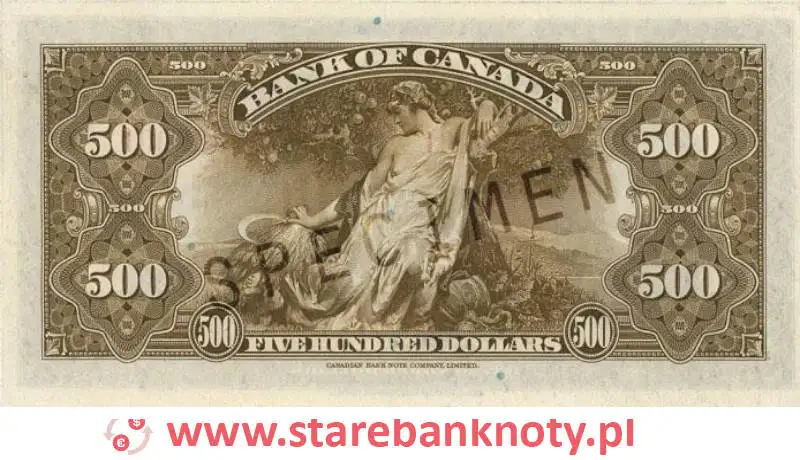 widok banknotu <b>500 dolarów kanadyjskich rewers</b><br/>