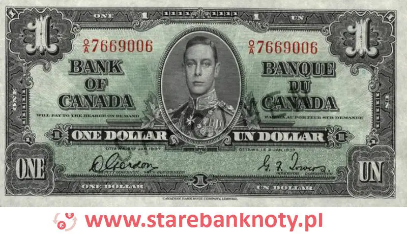 widok banknotu 1 dolar kanadyjski awers

