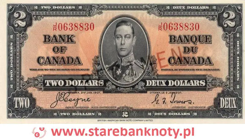 widok banknotu <b>2 dolary kanadyjskie awers</b><br/>
