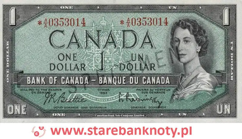 widok banknotu 1 dolar kanadyjski awers
