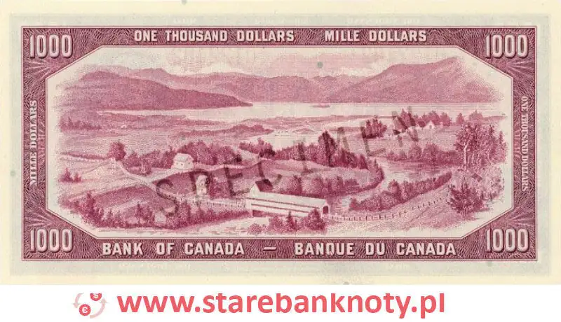 widok banknotu <b>1000 dolarów rewers 1954 r.</b>