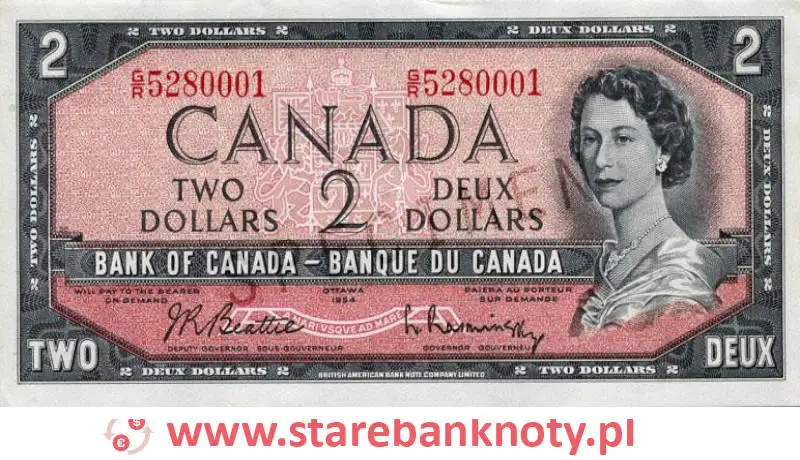 widok banknotu 2 dolary kanadyjskie awers
