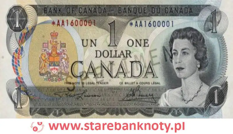 widok banknotu 1 dolar kanadyjski awers
