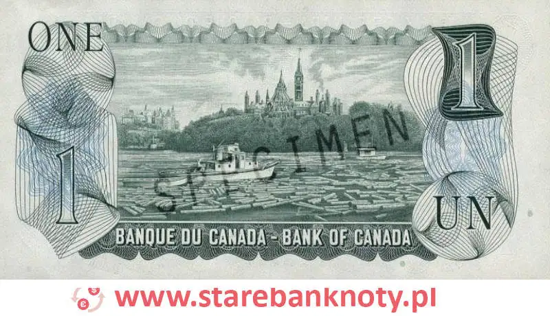 widok banknotu 1 dolar kanadyjski rewers
