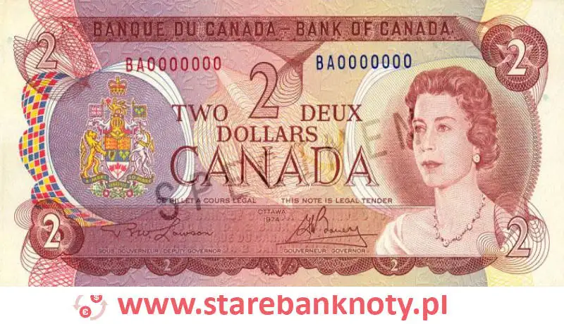 widok banknotu 2 dolary kanadyjskie awers
