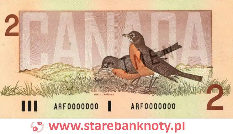 widok banknotu 2 dolary kanadyjskie rewers