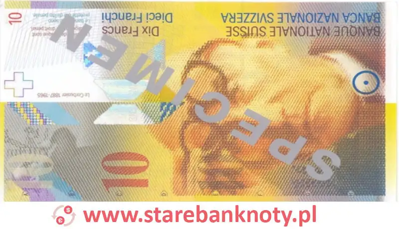 Przód banknotu 10 franków CHF z serii 8