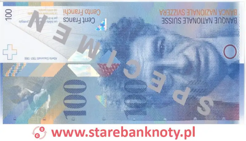 Przód banknotu 100 franków CHF z serii 8