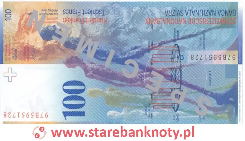 Tył banknotu 100 franków CHF z serii 8