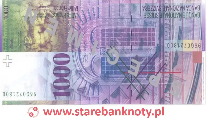 Tył banknotu 1000 franków CHF z serii 8