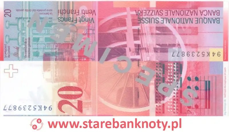 Przód banknotu 20 franków CHF z serii 8