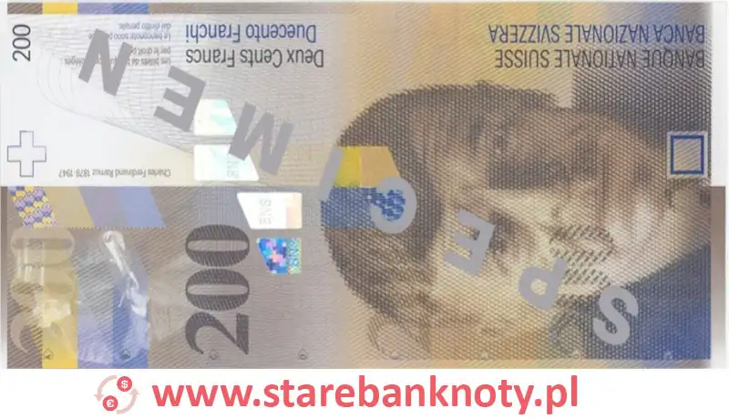 Przód banknotu 200 franków CHF z serii 8