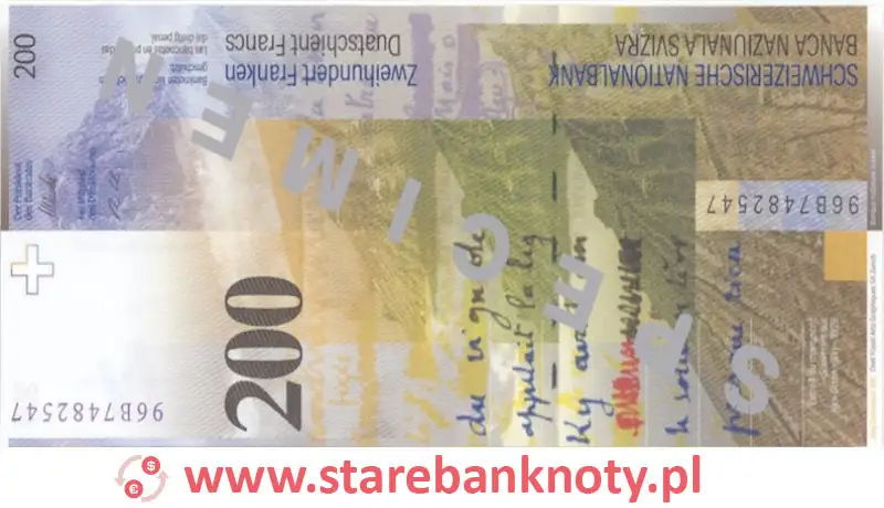 Tył banknotu 200 franków CHF z serii 8