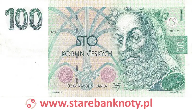 widok banknotu 100 koron czeskich awers
