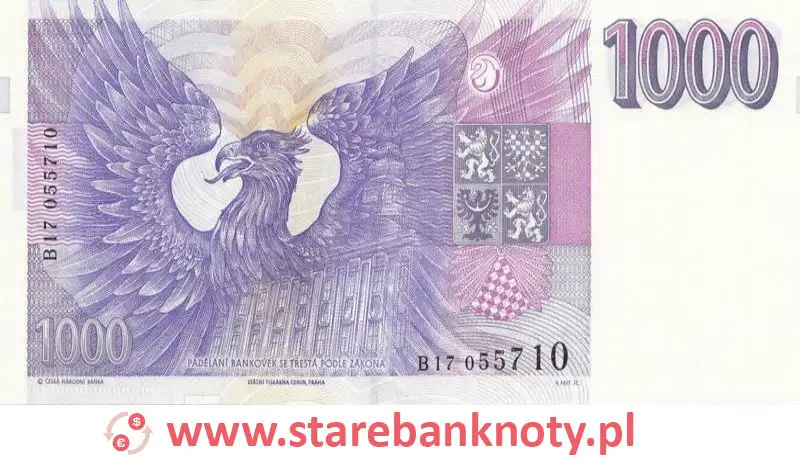 widok banknotu 1000 koron czeskich rewers