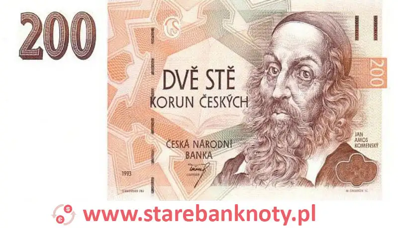 widok banknotu 200 koron czeskich awers
