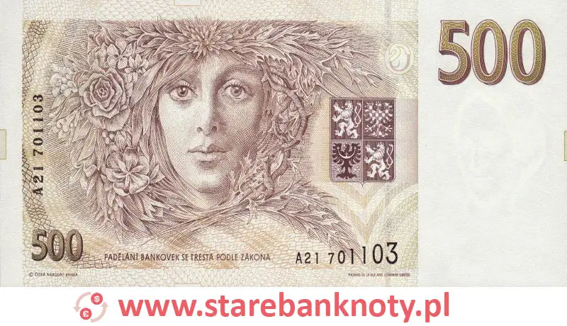 widok banknotu 500 koron czeskich rewers