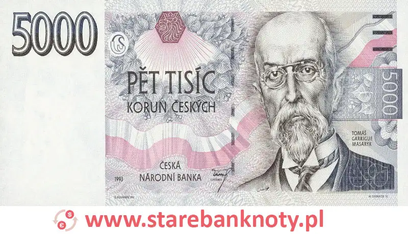widok banknotu 5000 koron czeskich awers
