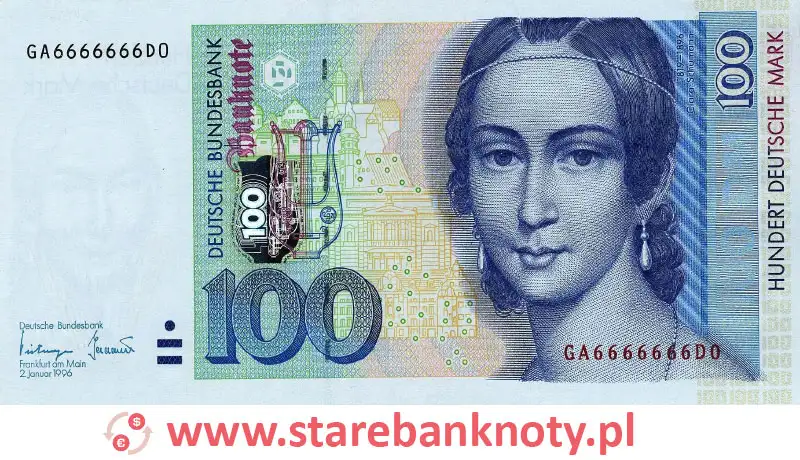 widok banknotu 100 marek niemieckich 1990 r. awers
