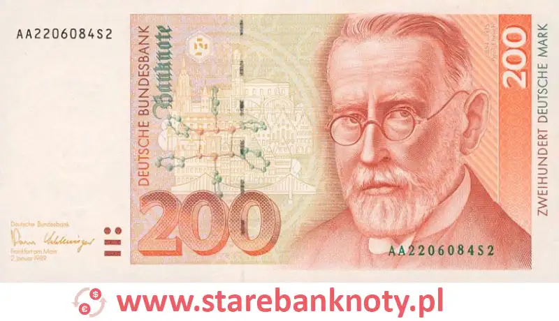 widok banknotu 200 marek niemieckich 1990 r. awers
