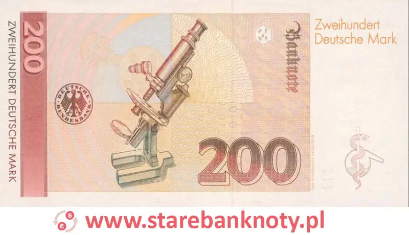 widok banknotu 200 marek niemieckich 1990 r. rewers
