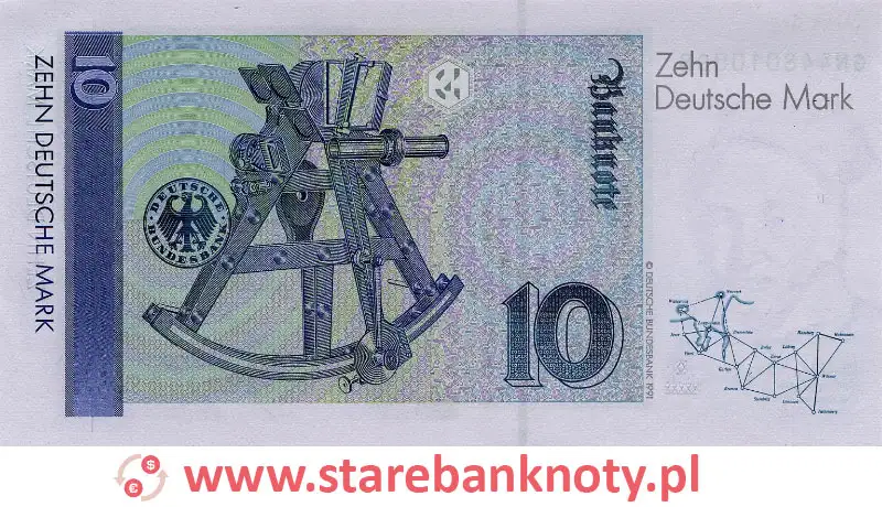 widok banknotu 10 marek niemieckich rewers