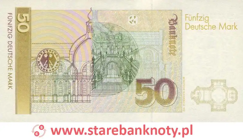 widok banknotu 50 marek niemieckich rewers