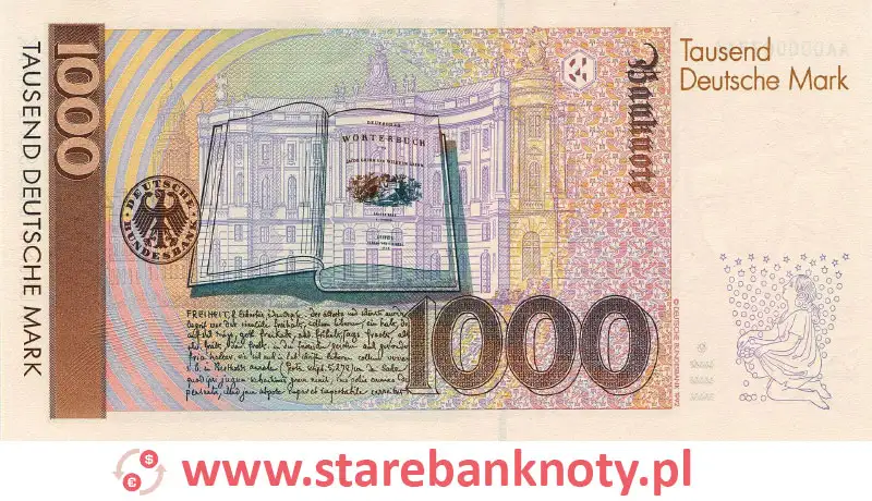 widok banknotu 1000 marek niemieckich rewers
