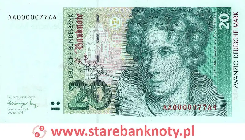 widok banknotu 20 marek niemieckich awers
