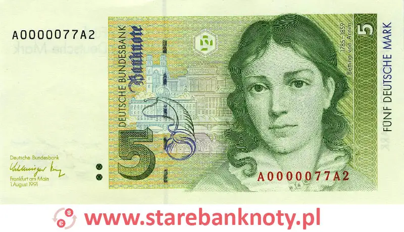 widok banknotu 5 marek niemieckich awers
